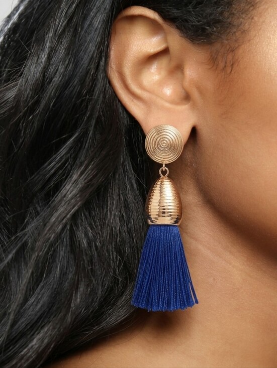 BaubleBar Jewelry - BaubleBar Gold and Cobalt Blue Tassel Drop Earrings